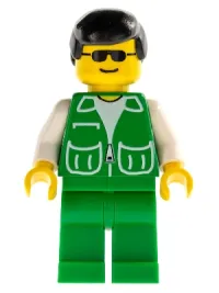 LEGO Jacket Green with 2 Large Pockets - Green Legs, Black Male Hair minifigure
