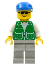 LEGO Jacket Green with 2 Large Pockets - Light Gray Legs, Blue Cap minifigure