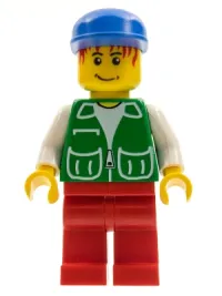 LEGO Jacket Green with 2 Large Pockets - Red Legs, Blue Cap minifigure