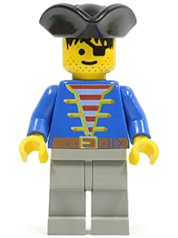 LEGO Pirate Blue Jacket, Light Gray Legs, Black Pirate Triangle Hat minifigure
