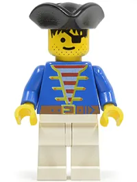 LEGO Pirate Blue Jacket White Legs, Black Pirate Triangle Hat minifigure