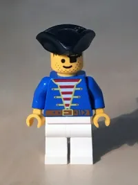 LEGO Pirate Blue Jacket White Legs, Black Pirate Triangle Hat Reissue minifigure
