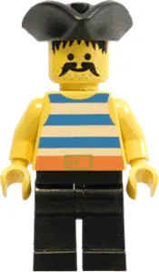LEGO Pirate Blue / White Stripes Shirt, Black Legs, Black Pirate Triangle Hat minifigure