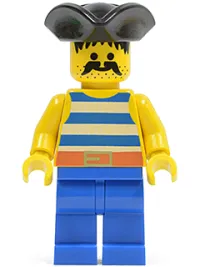 LEGO Pirate Blue / White Stripes Shirt, Blue Legs, Black Pirate Triangle Hat minifigure