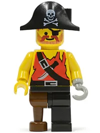 LEGO Pirate Shirt with Knife, Black Leg with Peg Leg, Black Pirate Hat with Skull minifigure