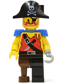 LEGO Pirate Shirt with Knife, Black Leg with Peg Leg, Black Pirate Hat with Skull, Blue Epaulettes minifigure