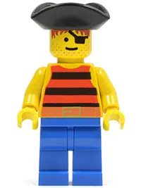 LEGO Pirate Red / Black Stripes Shirt, Blue Legs, Black Pirate Triangle Hat minifigure