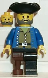 LEGO Pirate Brown Shirt, Black Leg with Peg Leg, Black Pirate Triangle Hat minifigure