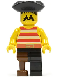 LEGO Pirate Red / White Stripes Shirt, Black Leg with Peg Leg, Black Pirate Triangle Hat minifigure