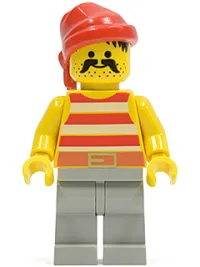LEGO Pirate Red / White Stripes Shirt, Light Gray Legs, Red Bandana minifigure
