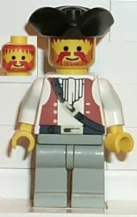 LEGO Pirate Brown Vest Ascot, Light Gray Legs, Black Pirate Triangle Hat minifigure