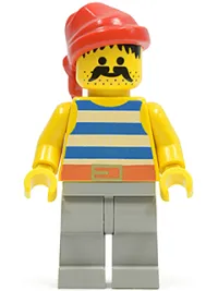 LEGO Pirate Blue / White Stripes Shirt, Light Gray Legs, Red Bandana minifigure
