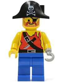 LEGO Pirate Shirt with Knife, Blue Legs, Black Pirate Hat with Skull minifigure