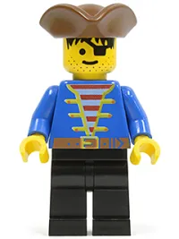 LEGO Pirate Blue Jacket, Black Legs, Brown Pirate Triangle Hat, Black Hair minifigure