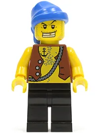 LEGO Pirate Vest and Anchor Tattoo, Black Legs, Blue Bandana, Gold Tooth minifigure