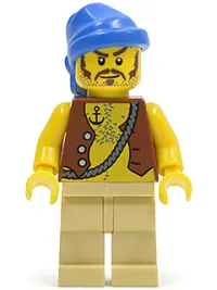 LEGO Pirate Vest and Anchor Tattoo, Tan Legs, Blue Bandana, Brown Moustache minifigure