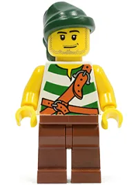 LEGO Pirate Green / White Stripes, Reddish Brown Legs, Dark Green Bandana, Smirk and Stubble Beard minifigure