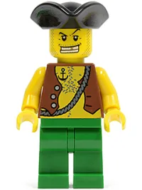 LEGO Pirate Vest and Anchor Tattoo, Green Legs, Tricorne Hat minifigure