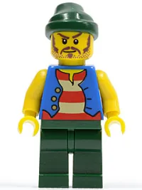 LEGO Pirate Blue Vest, Dark Green Legs, Dark Green Bandana, Long Brown Moustache minifigure