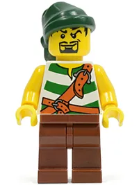 LEGO Pirate Green / White Stripes, Reddish Brown Legs, Dark Green Bandana, Goatee minifigure