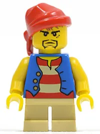 LEGO Pirate Blue Vest, Tan Short Legs, Red Bandana, Black Beard minifigure