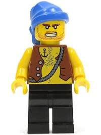 LEGO Pirate Vest and Anchor Tattoo, Black Legs, Blue Bandana minifigure
