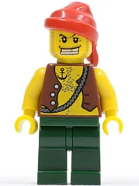 LEGO Pirate Vest and Anchor Tattoo, Dark Green Legs, Red Bandana minifigure