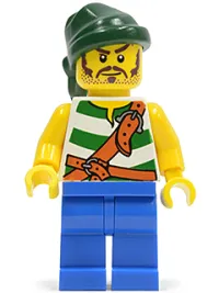 LEGO Pirate Green / White Stripes, Blue Legs, Dark Green Bandana minifigure