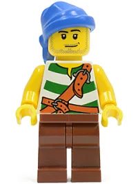 LEGO Pirate Green / White Stripes, Reddish Brown Legs, Blue Bandana minifigure