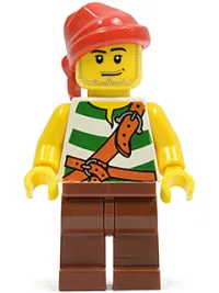 LEGO Pirate Green / White Stripes, Reddish Brown Legs, Red Bandana minifigure