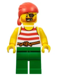 LEGO Pirate - Male, Red Bandana, White Shirt with Red Stripes, Green Legs, Eyepatch minifigure