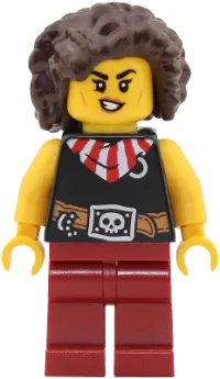 LEGO Pirate - Female, Black Top with Red and White Striped Bandana, Dark Red Legs, Dark Brown Hair minifigure