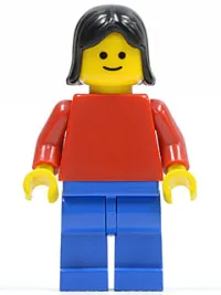 LEGO Plain Red Torso with Red Arms, Blue Legs, Black Female Hair minifigure