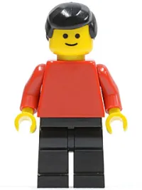 LEGO Plain Red Torso with Red Arms, Black Legs, Black Male Hair minifigure