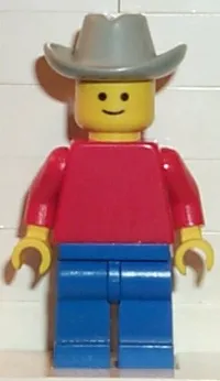 LEGO Plain Red Torso with Red Arms, Blue Legs, Light Gray Cowboy Hat minifigure