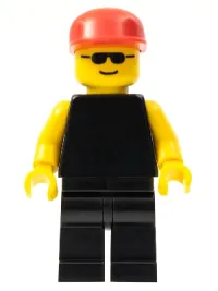 LEGO Plain Black Torso with Yellow Arms, Black Legs, Sunglasses, Red Cap minifigure