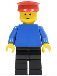 LEGO Plain Blue Torso with Blue Arms, Black Legs, Red Hat minifigure