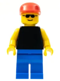 LEGO Plain Black Torso with Yellow Arms, Blue Legs, Sunglasses, Red Cap minifigure