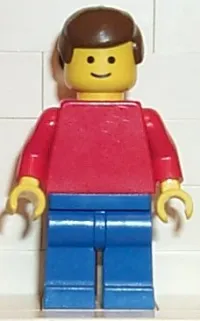 LEGO Plain Red Torso with Red Arms, Blue Legs, Brown Male Hair minifigure