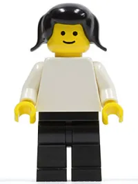 LEGO Plain White Torso with White Arms, Black Legs, Black Pigtails Hair minifigure