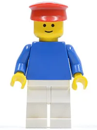 LEGO Plain Blue Torso with Blue Arms, White Legs, Red Hat minifigure