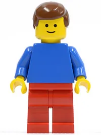 LEGO Plain Blue Torso with Blue Arms, Red Legs, Brown Male Hair minifigure