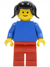 LEGO Plain Blue Torso with Blue Arms, Red Legs, Black Pigtails Hair minifigure
