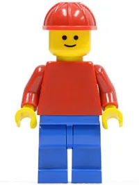 LEGO Plain Red Torso with Red Arms, Blue Legs, Red Construction Helmet minifigure