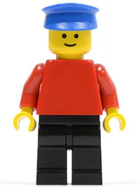 LEGO Plain Red Torso with Red Arms, Black Legs, Blue Hat minifigure