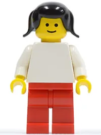 LEGO Plain White Torso with White Arms, Red Legs, Black Pigtails Hair minifigure