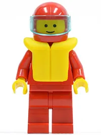 LEGO Plain Red Torso with Red Arms, Red Legs, Red Helmet, Trans-Light Blue Visor, Life Jacket minifigure