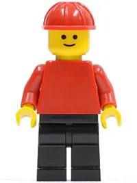 LEGO Plain Red Torso with Red Arms, Black Legs, Red Construction Helmet minifigure