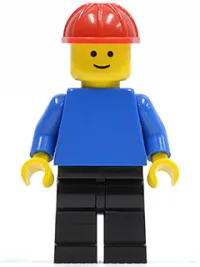 LEGO Plain Blue Torso with Blue Arms, Black Legs, Red Construction Helmet minifigure