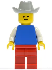 LEGO Plain Blue Torso with White Arms, Red Legs, Light Gray Cowboy Hat minifigure